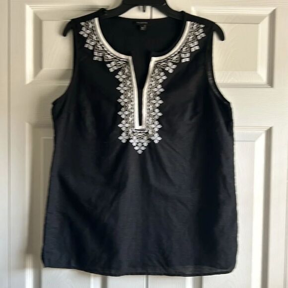 Price drop 29%off Linen Talbots sleeveless black white embroidery top sz 10 - Picture 10 of 10